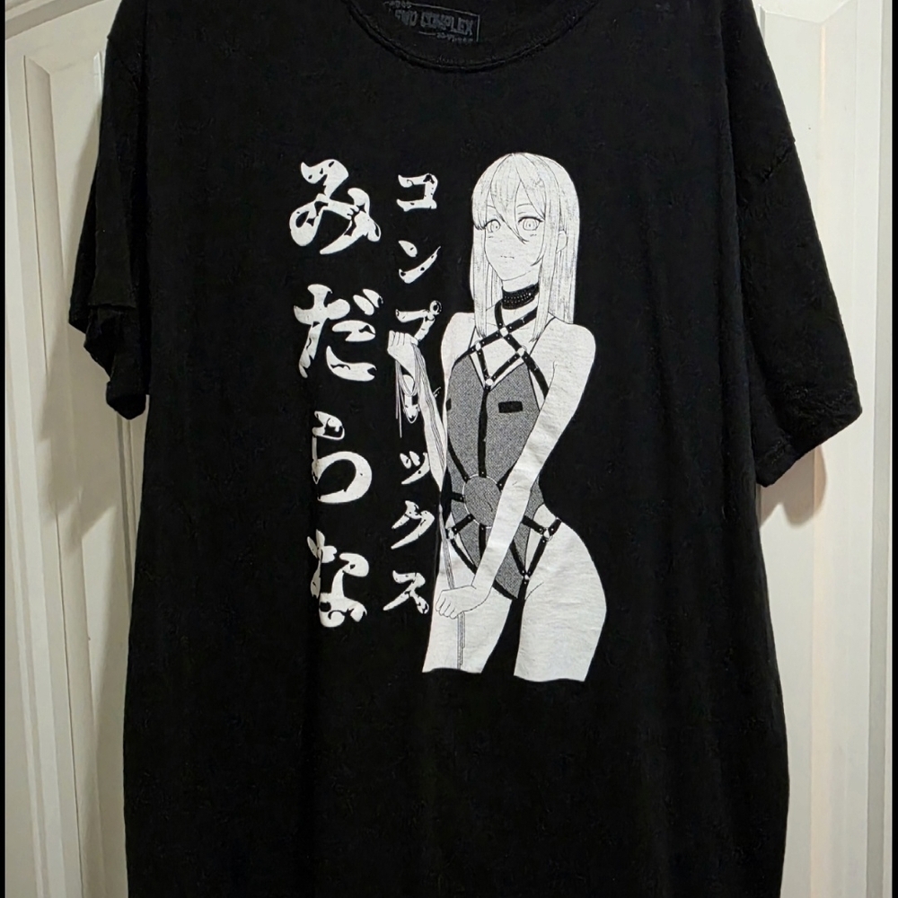 Spencer's Japanese Text Anime Graphic T-Shirt | Black Unisex XL